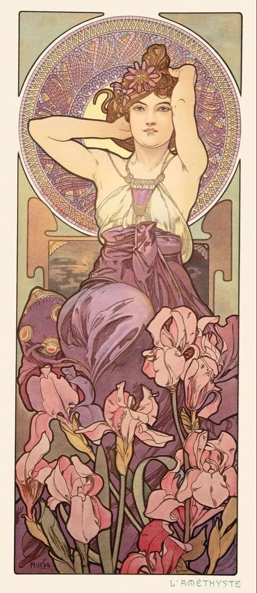 Ametista, a pedra preciosa - Alphonse Mucha