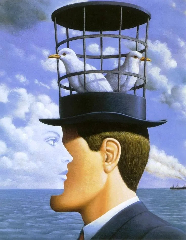 Jaula da paz num cenário de guerra - René Magritte